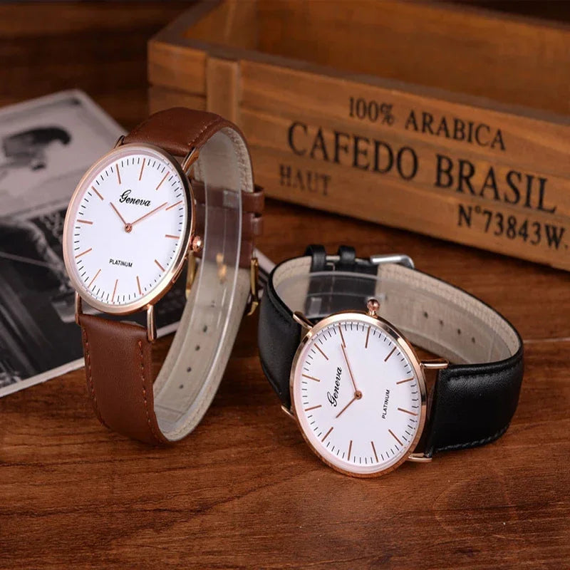 Relógio Masculino Casual Ultra Fino em Couro