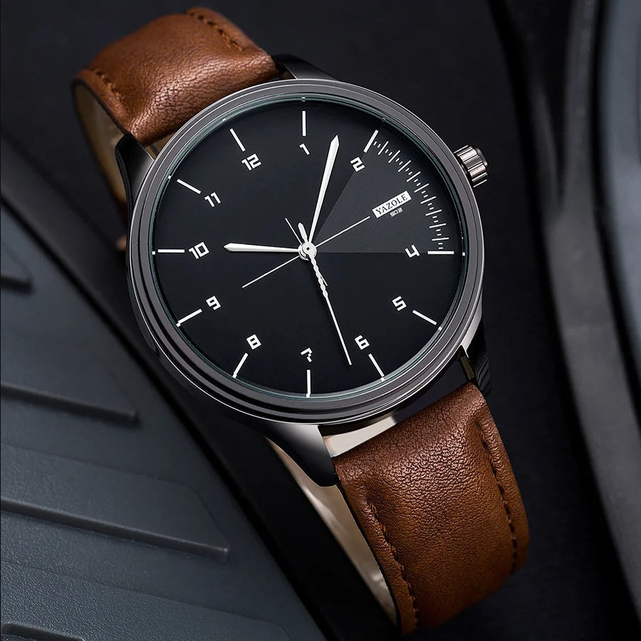 Relógio Masculino de Couro Yazole - Elegância e Estilo