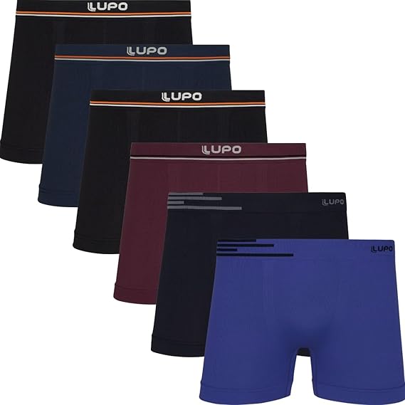 Kit 6 Cuecas Boxer Lupo Microfibra Poliamida Sem Costura Adulto Masculino (Premium)