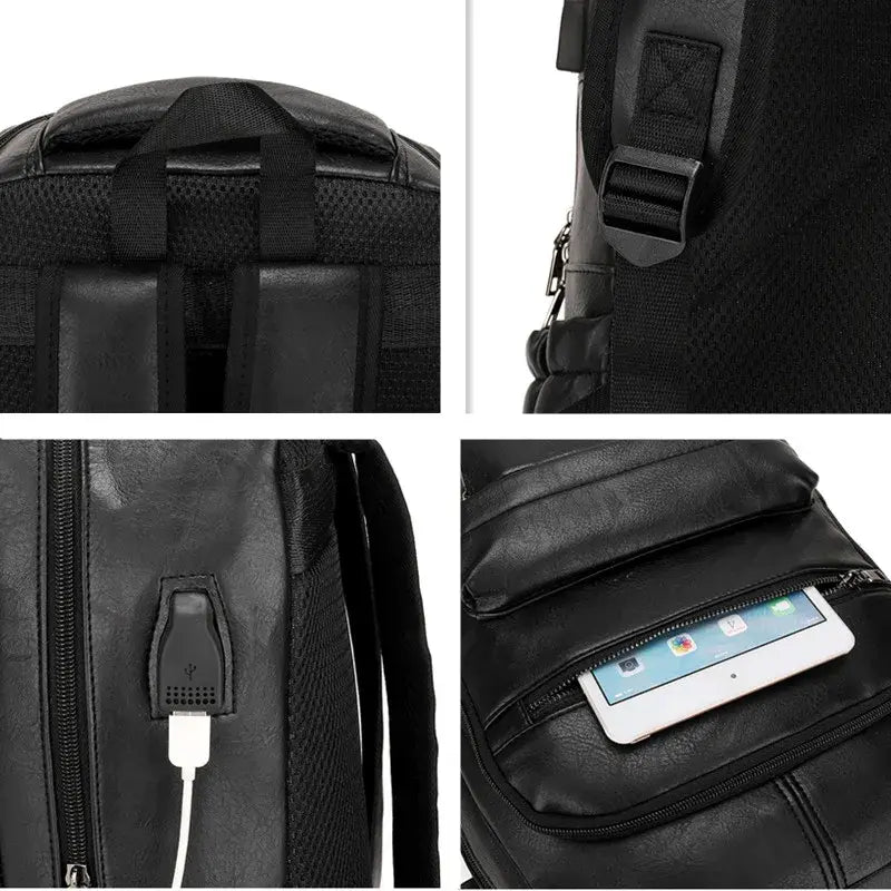 Mochila de Couro Masculina Romenzi RZ072 - Resistente à Água, com USB e Antifurto