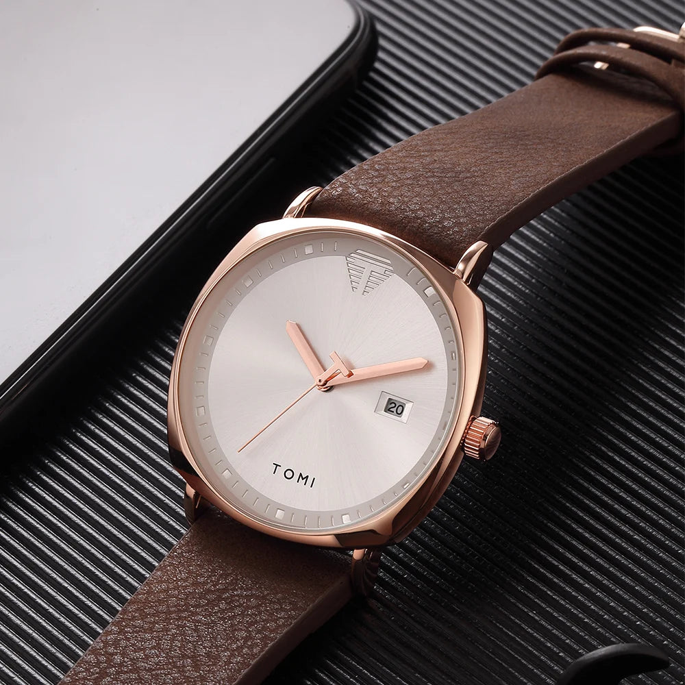 Relógio Masculino de Quartzo com Pulseira de Couro e Calendário