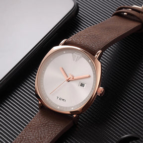 Relógio Masculino de Quartzo com Pulseira de Couro e Calendário