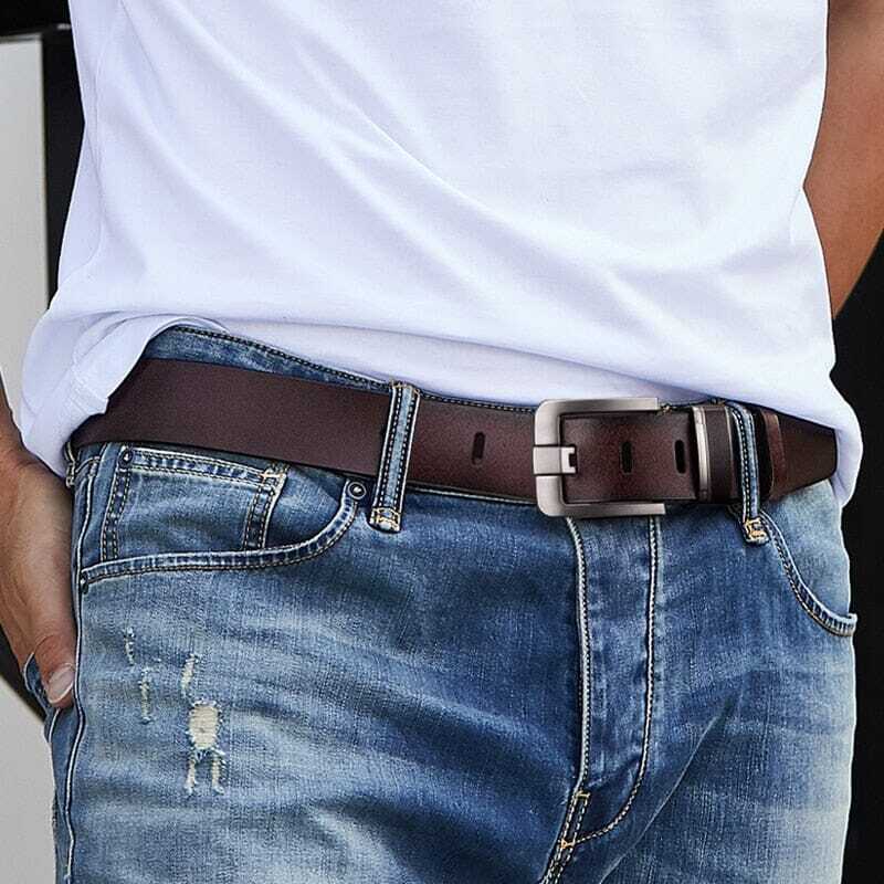 Cinto de Couro Casual Masculino com Fivela Metálica