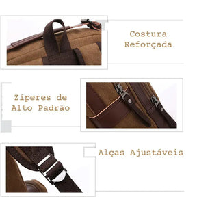 Mochila Executiva de Lona com detalhes em Couro