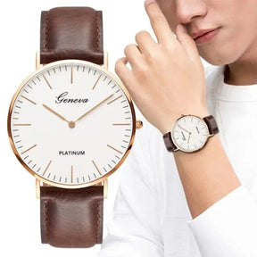 Relógio Masculino Casual Ultra Fino em Couro