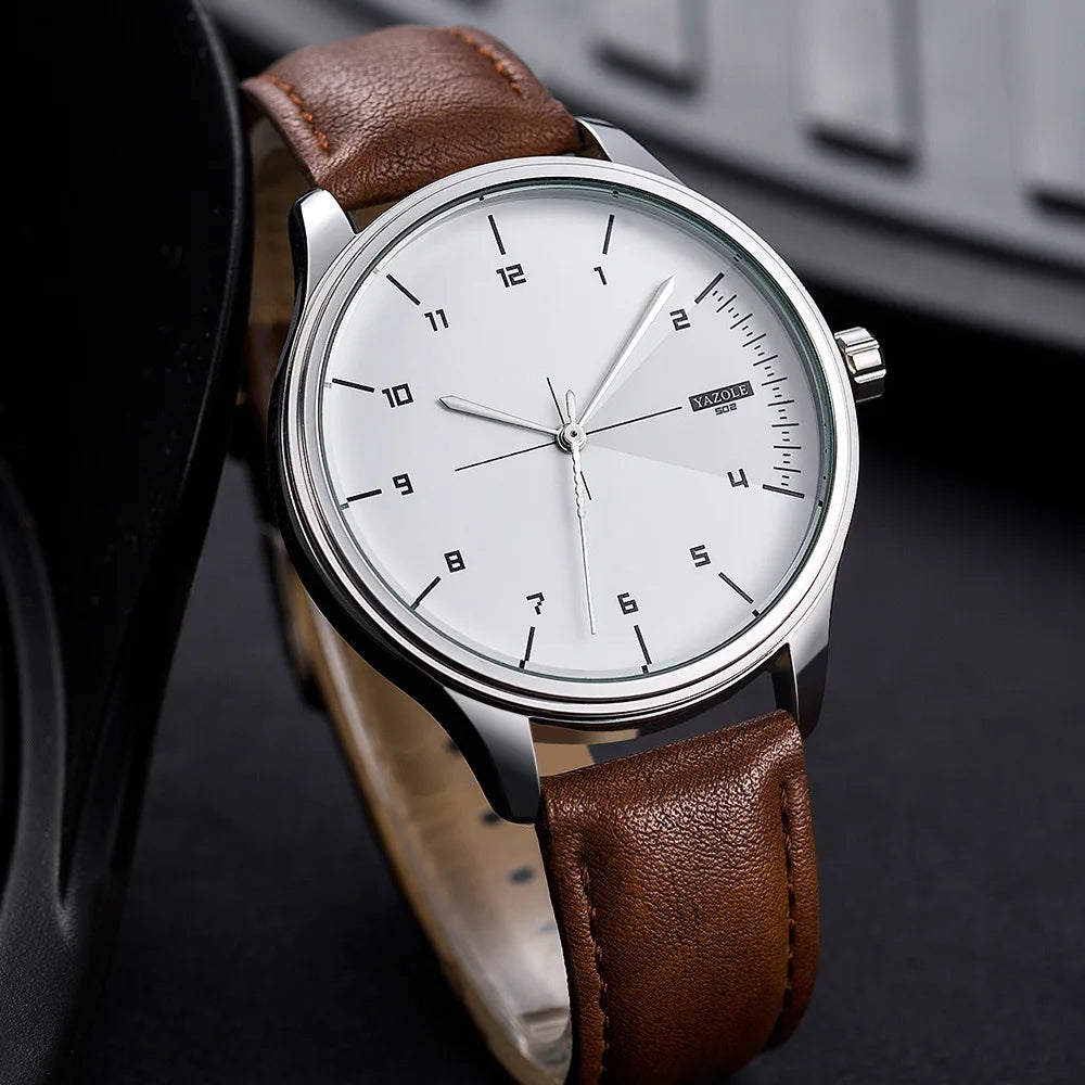 Relógio Masculino de Couro Yazole - Elegância e Estilo