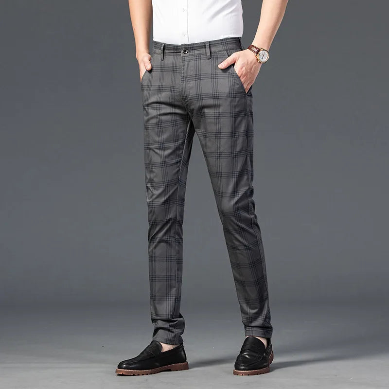 Calça Casual Masculina Xadrez Listrada