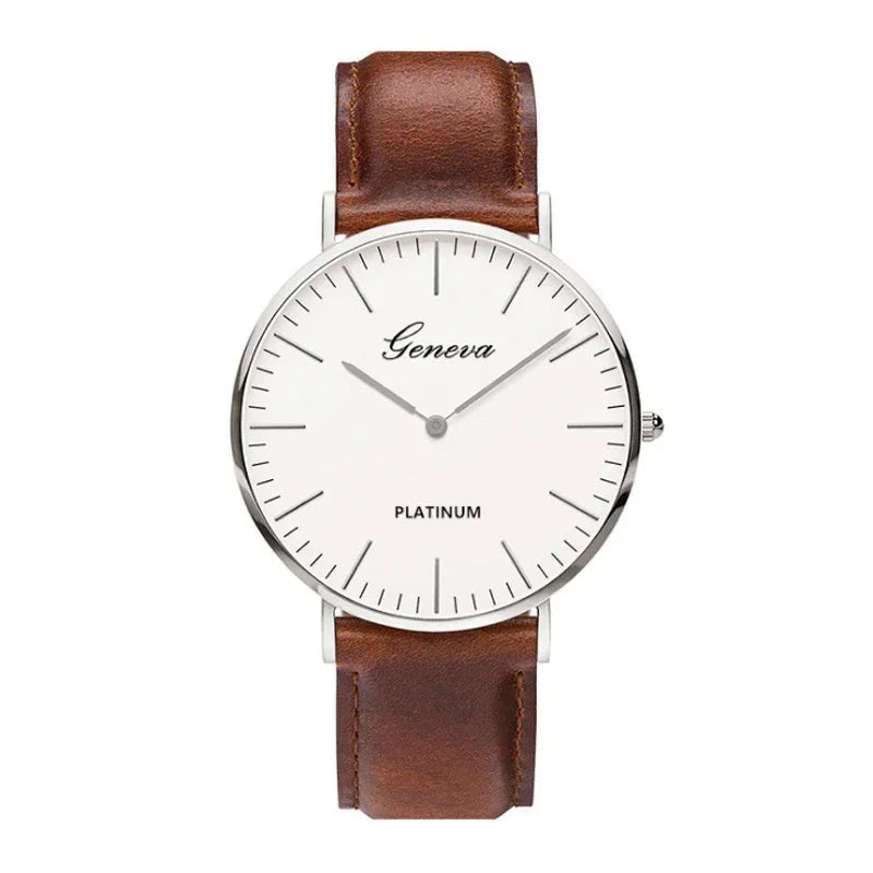Relógio Masculino Casual Ultra Fino em Couro