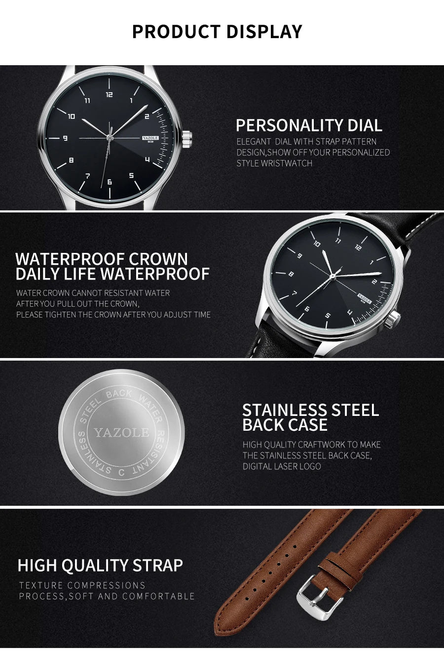 Relógio Masculino de Couro Yazole - Elegância e Estilo