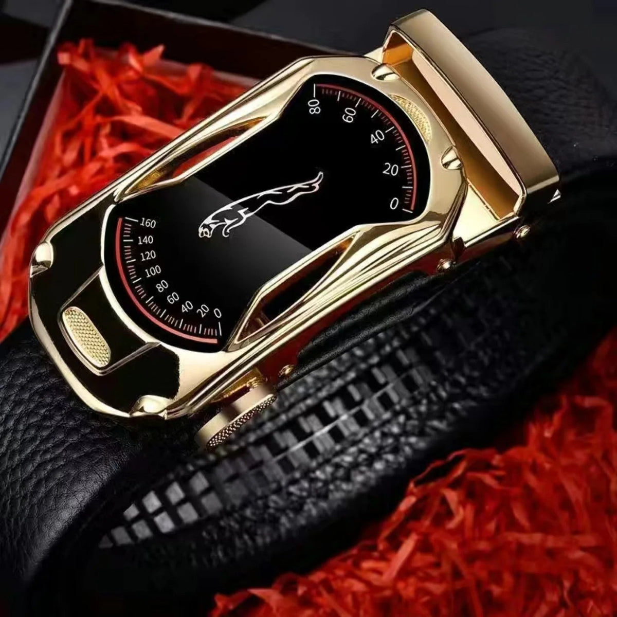 Cinto Masculino Jaguar de Couro com Fivela Automática