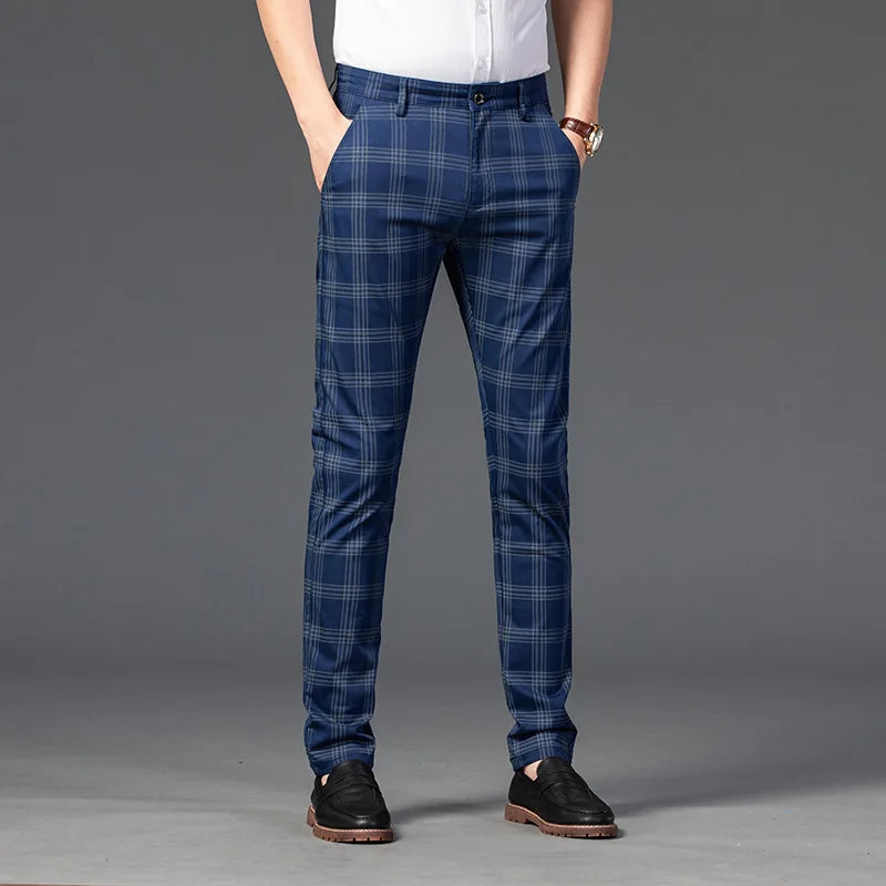 Calça Casual Masculina Xadrez Listrada